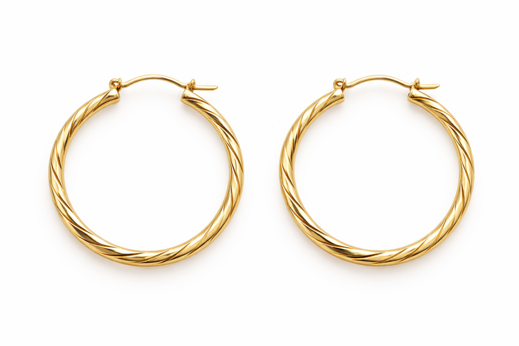 31541 14KYELLOW GOLD 1.30" 1.63MM DIAMOND CUT LINED HOOPS