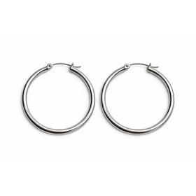 30752 14K WHITE GOLD 1.5" 3MM  HIGH POLISH HOOPS EARRINGS