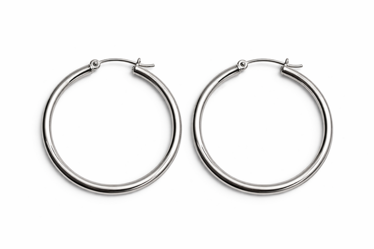 30752 14K WHITE GOLD 1.5" 3MM  HIGH POLISH HOOPS EARRINGS