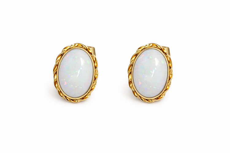31549 14K YELLOW GOLD OVAL OPAL STUDS