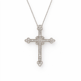 76067 14K WHITE GOLD .50CT DIAMOND CLUSTER EDGE BEZEL DESIGN CROSS PENDANT