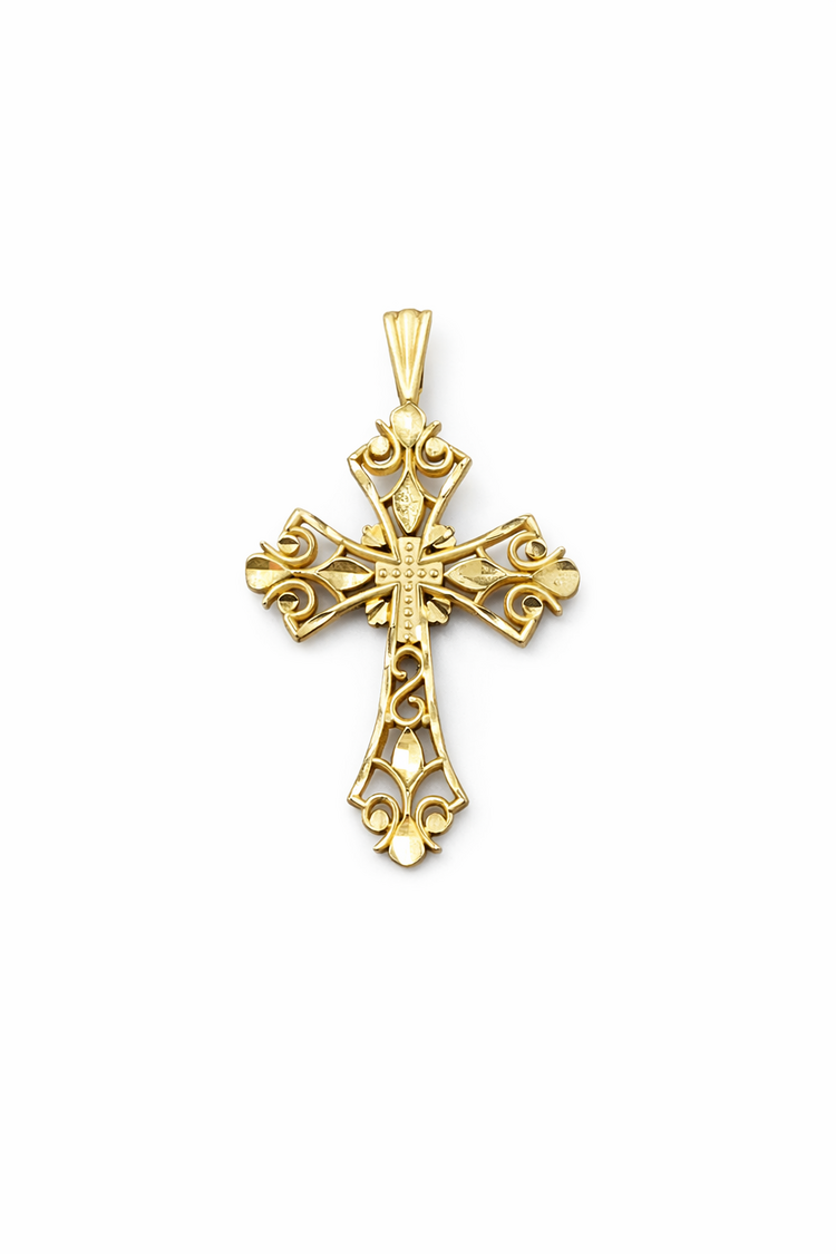 77349 14K YELLOW GOLD 1.50" DIAMOND CUT FILIGREE CROSS