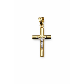 77345 14K TWO TONE 1.30" TUBE STYLE CRUCIFIX CHARM