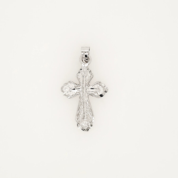 77287 14K WHITE GOLD 1.15" SATIN FINISH AND DIAMOND CUT ON EDGES CROSS