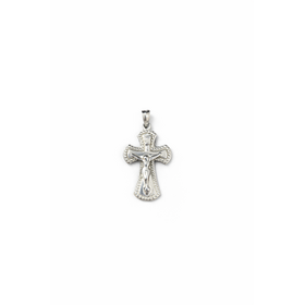 77195 14K WHITE GOLD ROUND EDGES FILIGREE HIGH POLISH CRUCIFIX