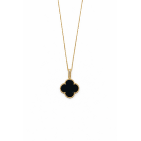 70618 14K YELLOW GOLD 16MM BLACK CLOVER PENDANT NECKLACE