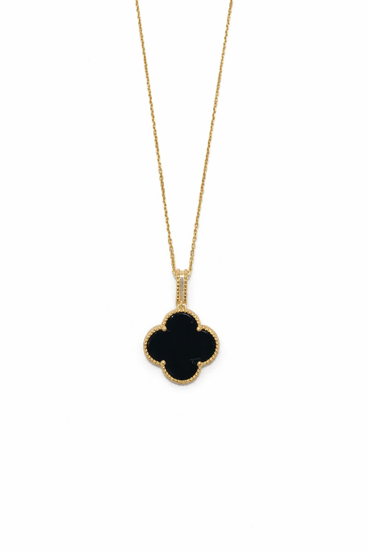 70618 14K YELLOW GOLD 16MM BLACK CLOVER PENDANT NECKLACE