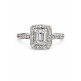 477720 14K WHITE GOLD 1TCW DIAMOND EMERALD HALO ENGAGEMENT  RING