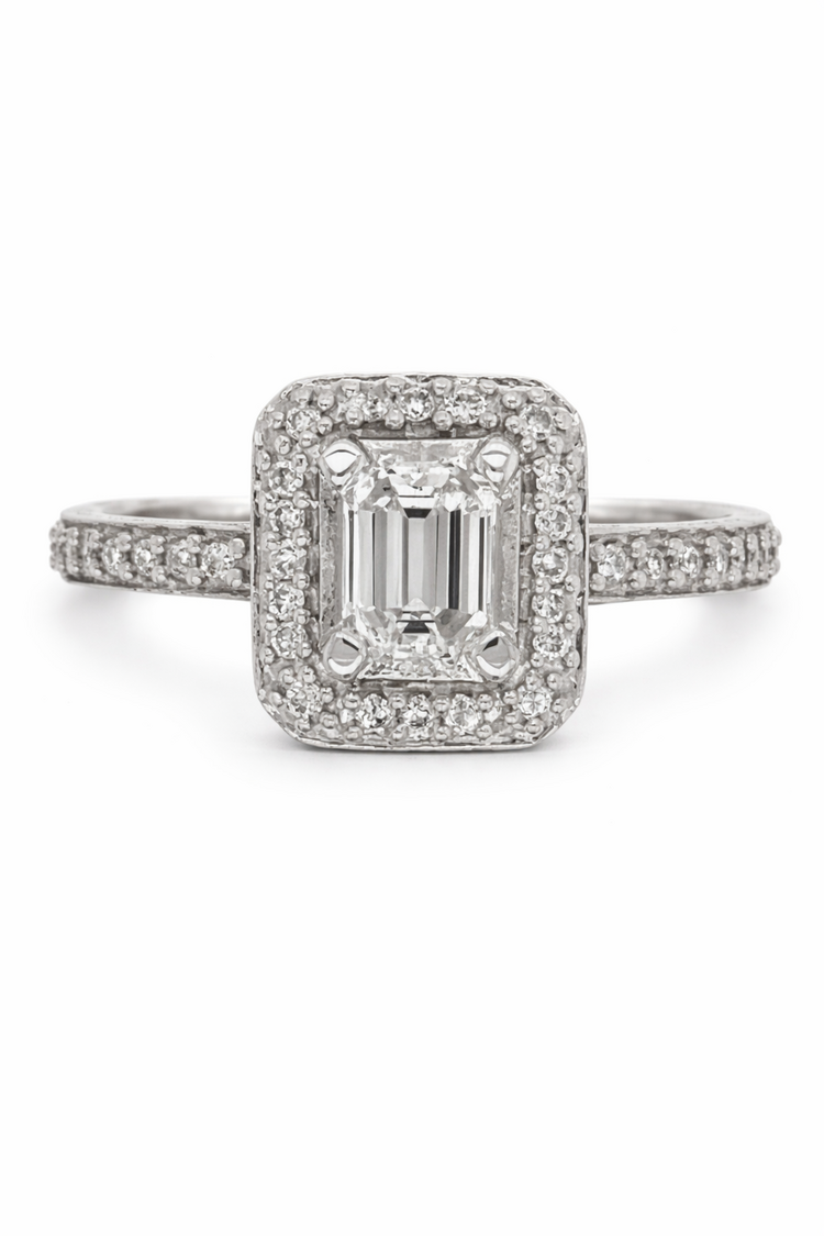 477720 14K WHITE GOLD 1TCW DIAMOND EMERALD HALO ENGAGEMENT  RING