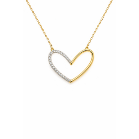 70648 14K YELLOW GOLD .10CTW DIAMOND HALF HIGH POLISH OPEN HEART NECKLACE