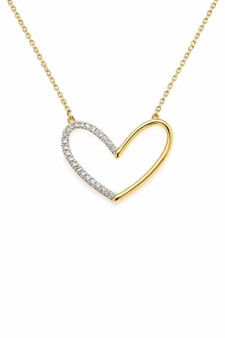 70648 14K YELLOW GOLD .10CTW DIAMOND HALF HIGH POLISH OPEN HEART NECKLACE