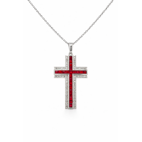 70637 14K WHITE GOLD RUBY WITH .25CT DIAMOND GLITTER BORDER CROSS