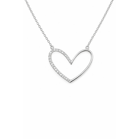 70649 14K WHITE GOLD .10CTW DIAMOND HALF HIGH POLISH OPEN HEART NECKLACE