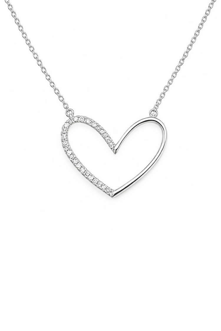 70649 14K WHITE GOLD .10CTW DIAMOND HALF HIGH POLISH OPEN HEART NECKLACE