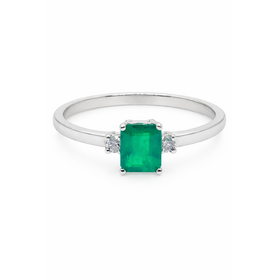 40060 14K WHITE GOLD .10CTW DIAMOND .71CT EMERALD  CUT RING