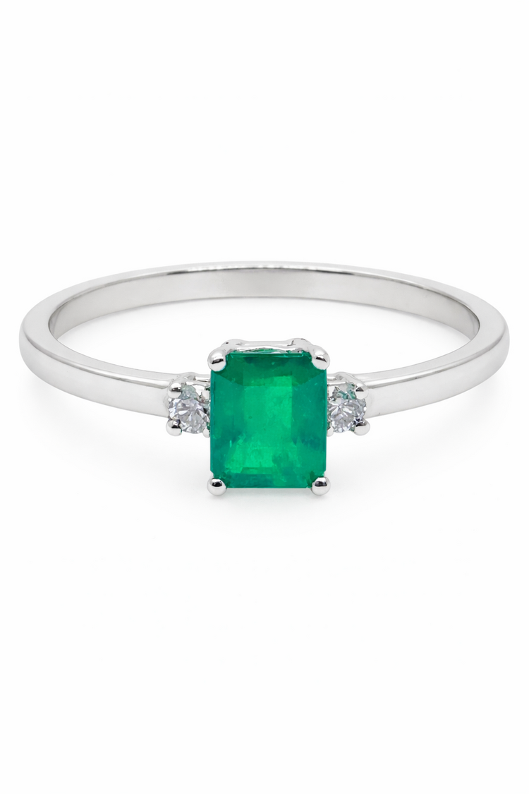 40060 14K WHITE GOLD .10CTW DIAMOND .71CT EMERALD  CUT RING