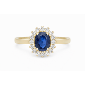 40457 14K YELLOW GOLD .50CTW DIAMOND OVAL SAPPHIRE FLOWER SHAPE LADIES RING