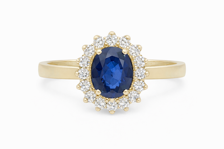 40457 14K YELLOW GOLD .50CTW DIAMOND OVAL SAPPHIRE FLOWER SHAPE LADIES RING
