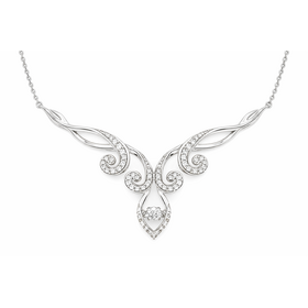 60156 10K WHITE GOLD DANCING DIAMOND WAVY V SHAPE STYLE NECKPIECE