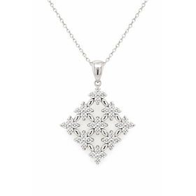 70691 18K WHITE GOLD .75CTW DIAMOND RHOMBUS SHAPE FLORAL PENDANT WITH 14K WHITW GOLD CHAIN NECKLACE