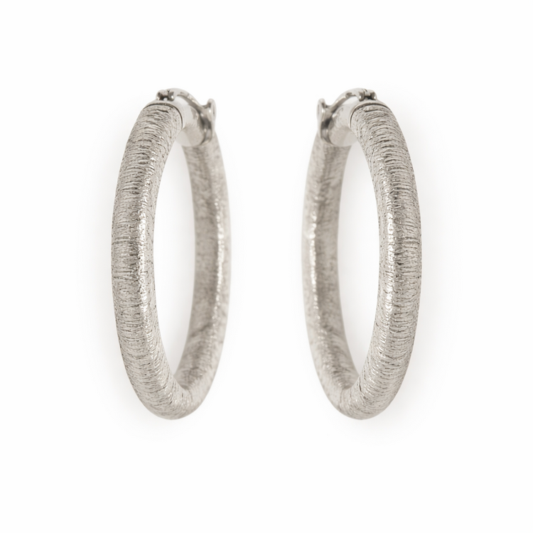 31683 14K   WHITE GOLD 1" 3MM  THICK COILED TUBE HOOPS
