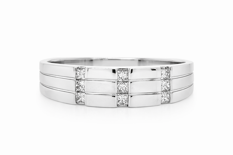45002 10K WHITE GOLD .30CT HIGH POLISH AND SATIN FINISH CENTER BAND RING