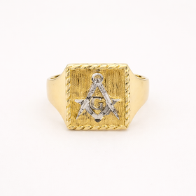 45055 14K YELLOW GOLD   DIAMOND CUT MASONIC  RING