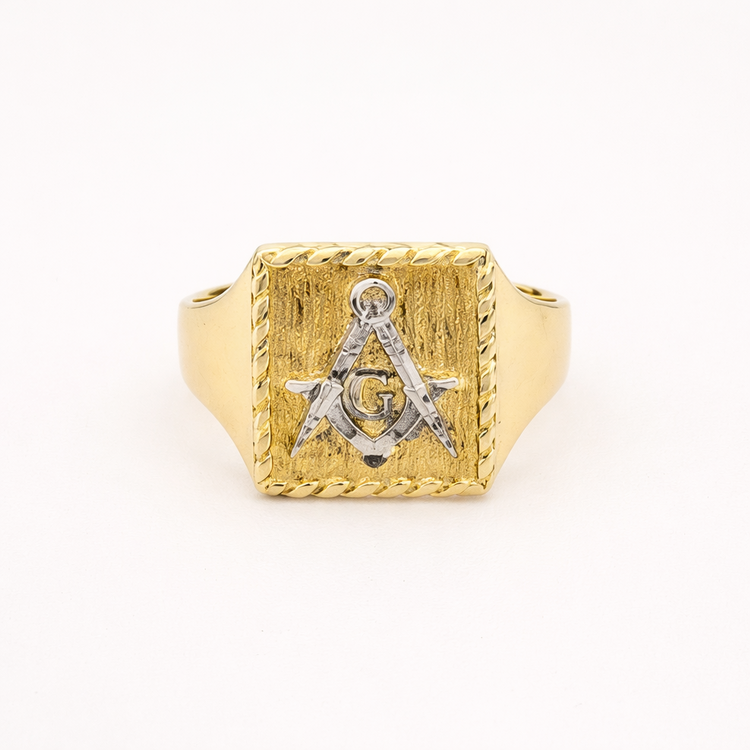 45055 14K YELLOW GOLD   DIAMOND CUT MASONIC  RING