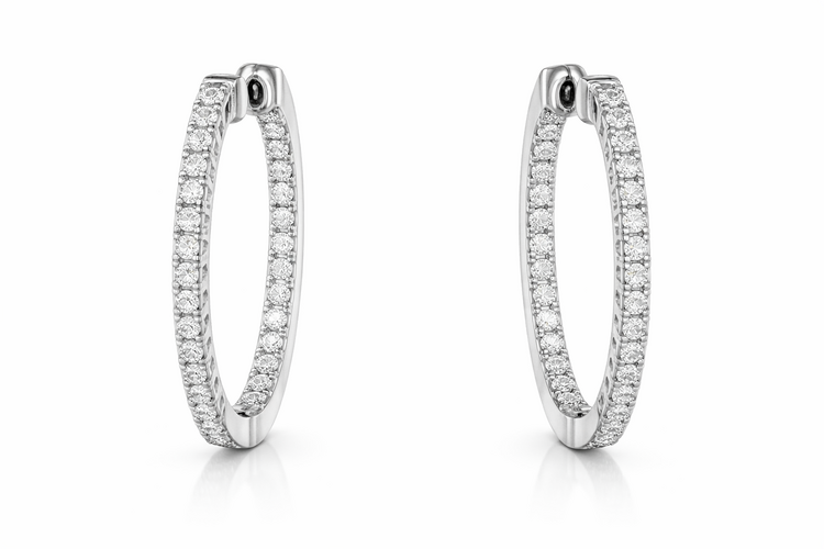 31597 14K  WHITE GOLD 1" .40CTW DIAMOND HOOPS