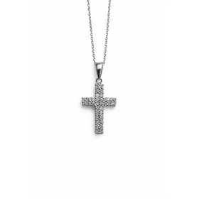 75123 14K WHITE GOLD .35CT DOUBLE ROW DIAMOND CROSS