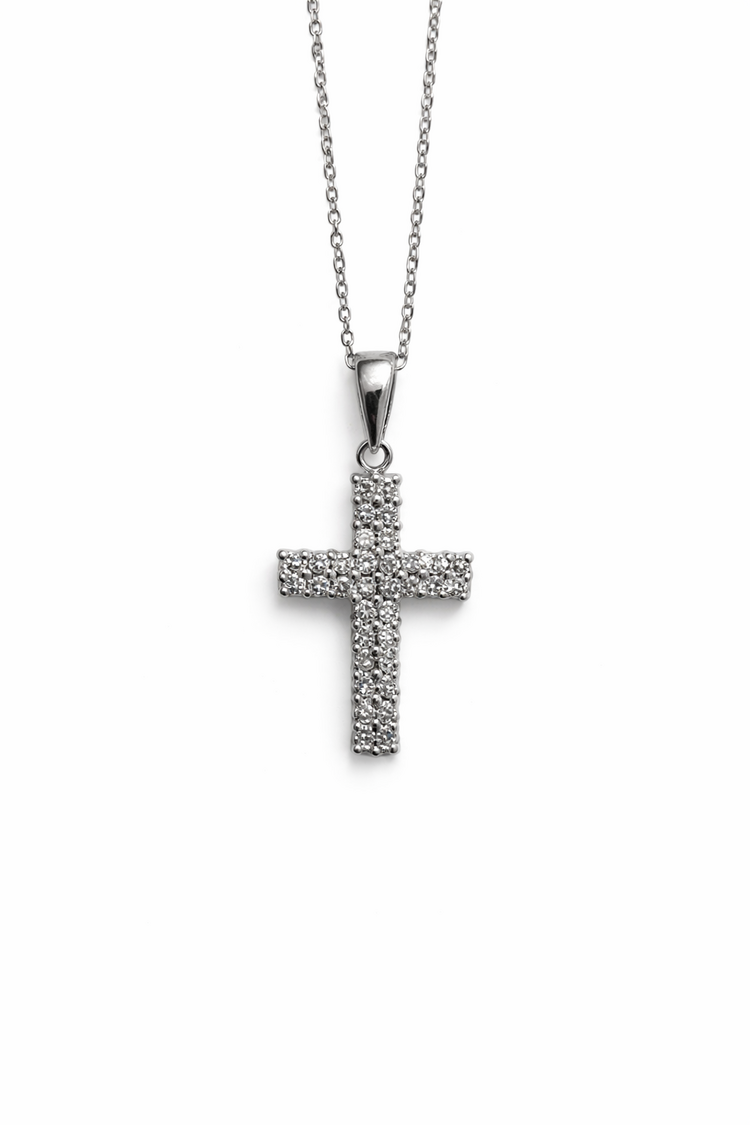 75123 14K WHITE GOLD .35CT DOUBLE ROW DIAMOND CROSS