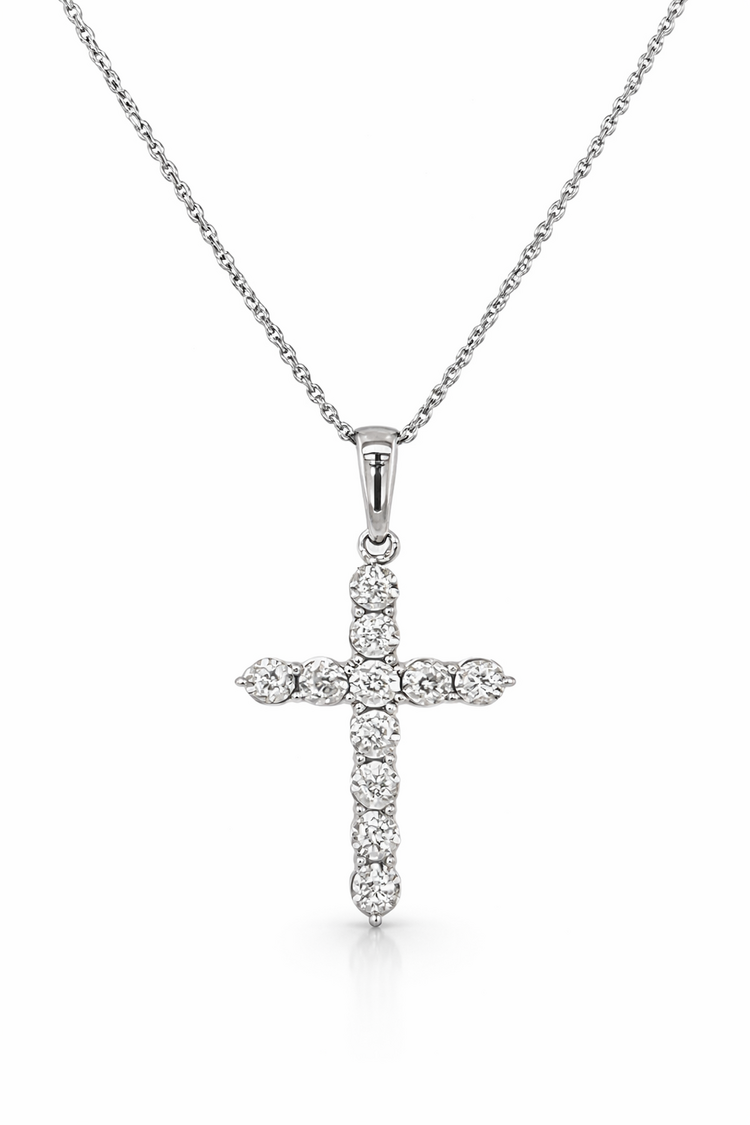 75075 10K WHITE GOLD .16CTW DIAMOND ILLUSION SET CROSS PENDANT NECKLACE