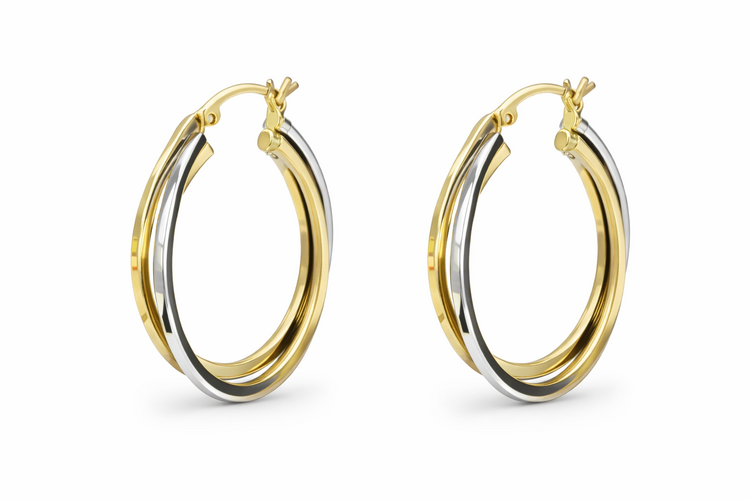 31330 14K TWO TONE HIGH POLISH DOUBLE OVAL HOOPS