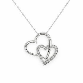 70723 10K WHITE GOLD DIAMOND DOUBLE HEART PENDANT NECKLACE