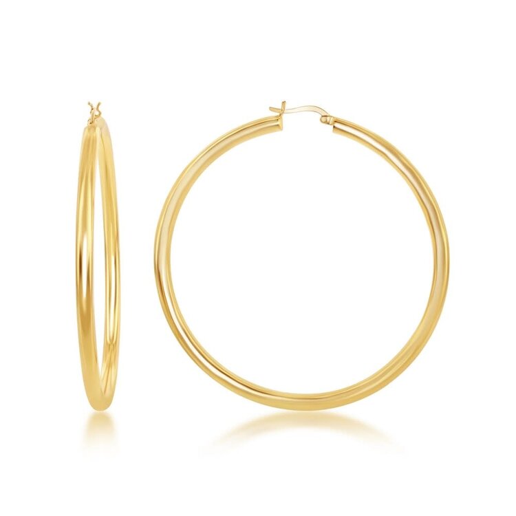 80565 STERLING SILVER GOLD PLATED  4X70MM HIGH POLISH TUBE HOOPS