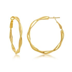 80567 STERLING SILVER GOLD PLATED HIGH POLISH TWISTED HOOPS