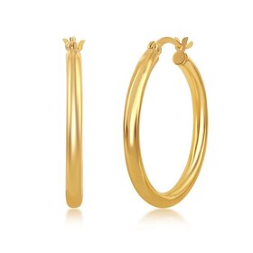 80568  STERLING SILVER GOLD PLATED 3X30MM HIGH POLISH TUBE HOOPS