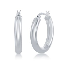 80573 STERLING SILVER RHODIUM PLATED 4X25MM HIGH POLISH HOOPS