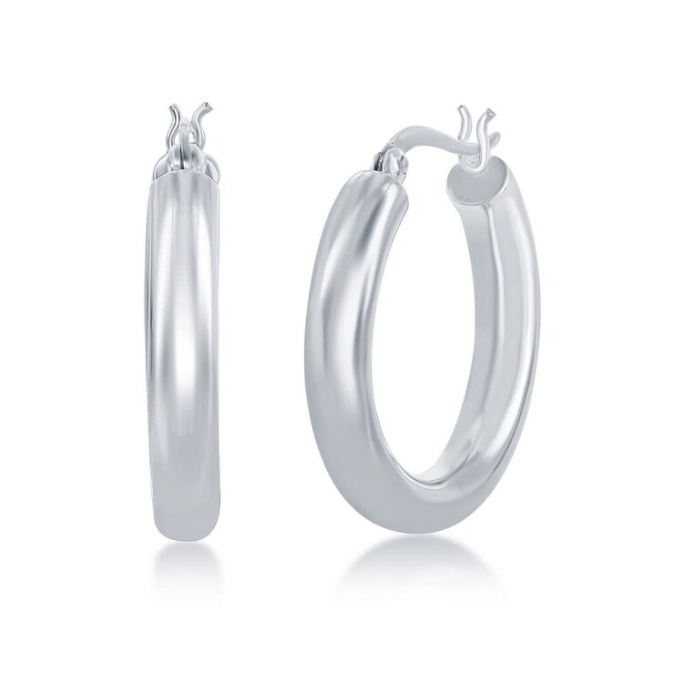 80573 STERLING SILVER RHODIUM PLATED 4X25MM HIGH POLISH HOOPS