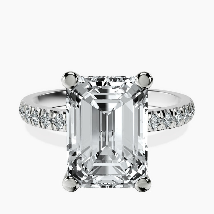 475315 14K WHITE GOLD 2.02CT D VVS2 LAB GROWN EMERALD .50TCW LAB HIDDEN HALO ENGAGEMENT RING