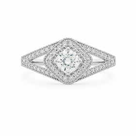 475336 14K WHITE GOLD .34TCW DIAMOND ROUND CENTER MILGRAIN SPLIT SHANK DESIGN ANTIQUE ENGAGEMENT RING