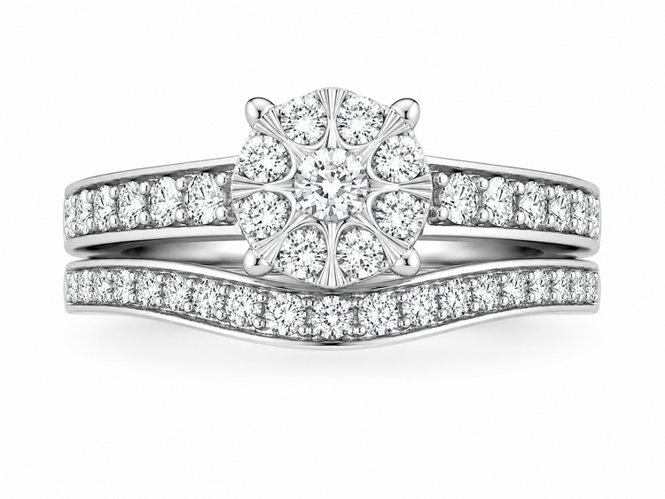 475431 10K WHITE GOLD 1TCW MIRACLES SETTING WITH MATCHING BAND AND ENGAGEMENT RING  SET