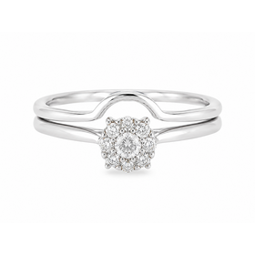 475464 10K WHITE GOLD .35TCW DIAMOND CLUSTER SOLITARE ENGAGEMENT RING WITH MATCHING BAND SET