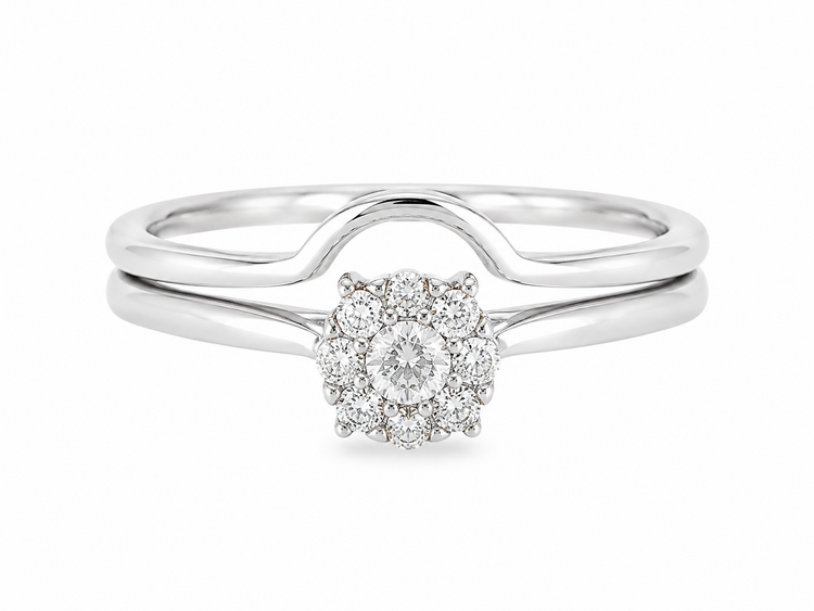 475464 10K WHITE GOLD .35TCW DIAMOND CLUSTER SOLITARE ENGAGEMENT RING WITH MATCHING BAND SET