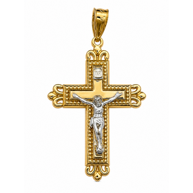 77174 14K 2 TONE INRI  MILGRAIN DESIGN  ROUNDED EDGES CRUCIFIX