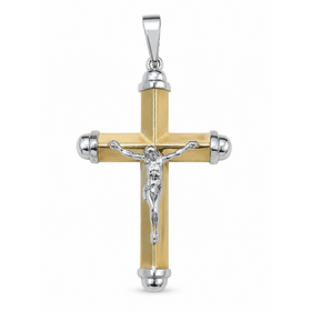 77658 14K TWO-TONE 2.15"  CAPPED EDGE 3D CRUCIFIX