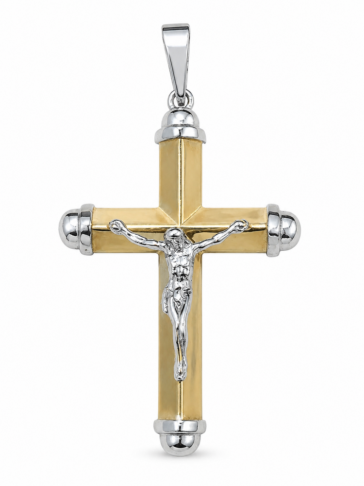 77658 14K TWO-TONE 2.15"  CAPPED EDGE 3D CRUCIFIX