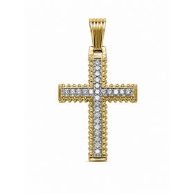 77332  14K YELLOW GOLD .48CTW DIAMOND BEADED BORDER CUFFED TIPS CROSS CHARM