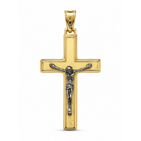 77781 14K TWO-TONE FLAT HIGH POLISH AND SATIN FINISHED CENTER CRUCIFIX