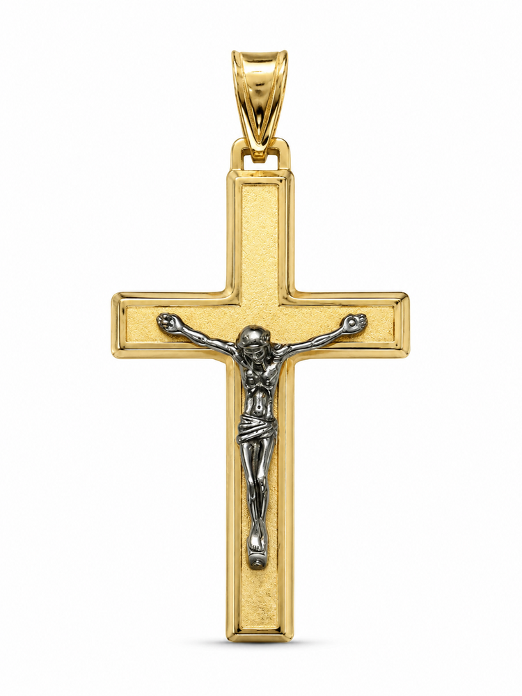 77781 14K TWO-TONE FLAT HIGH POLISH AND SATIN FINISHED CENTER CRUCIFIX